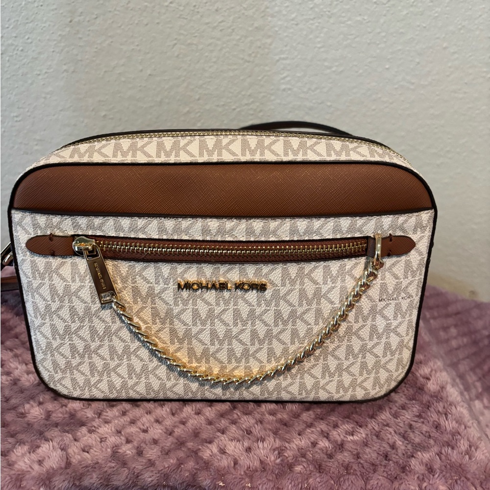 Michael Kors Cream and Brown Crossbody Bag